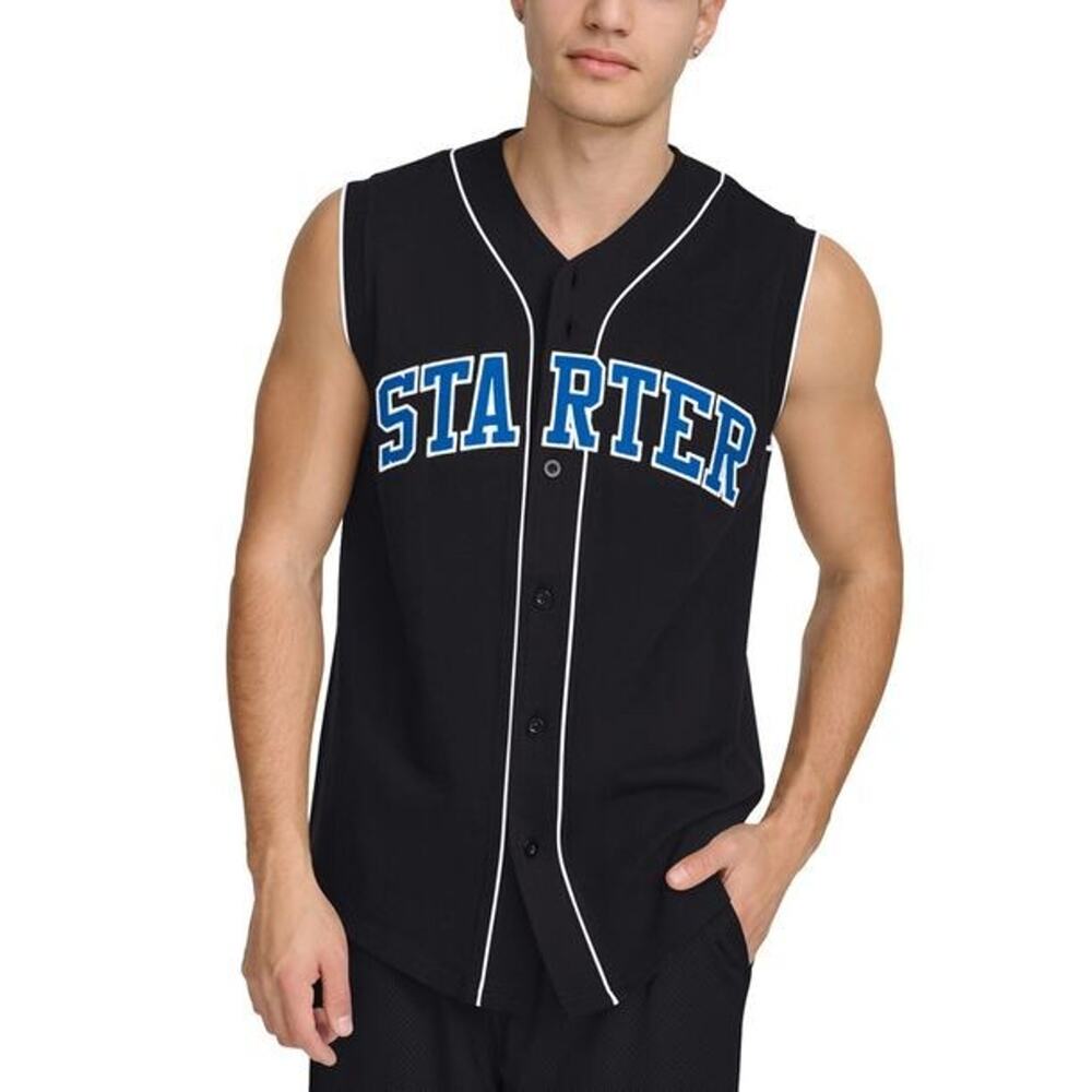 Starter Men's Jersey Baseball Button Down Logo Shirt Medium T-Shirt Black New